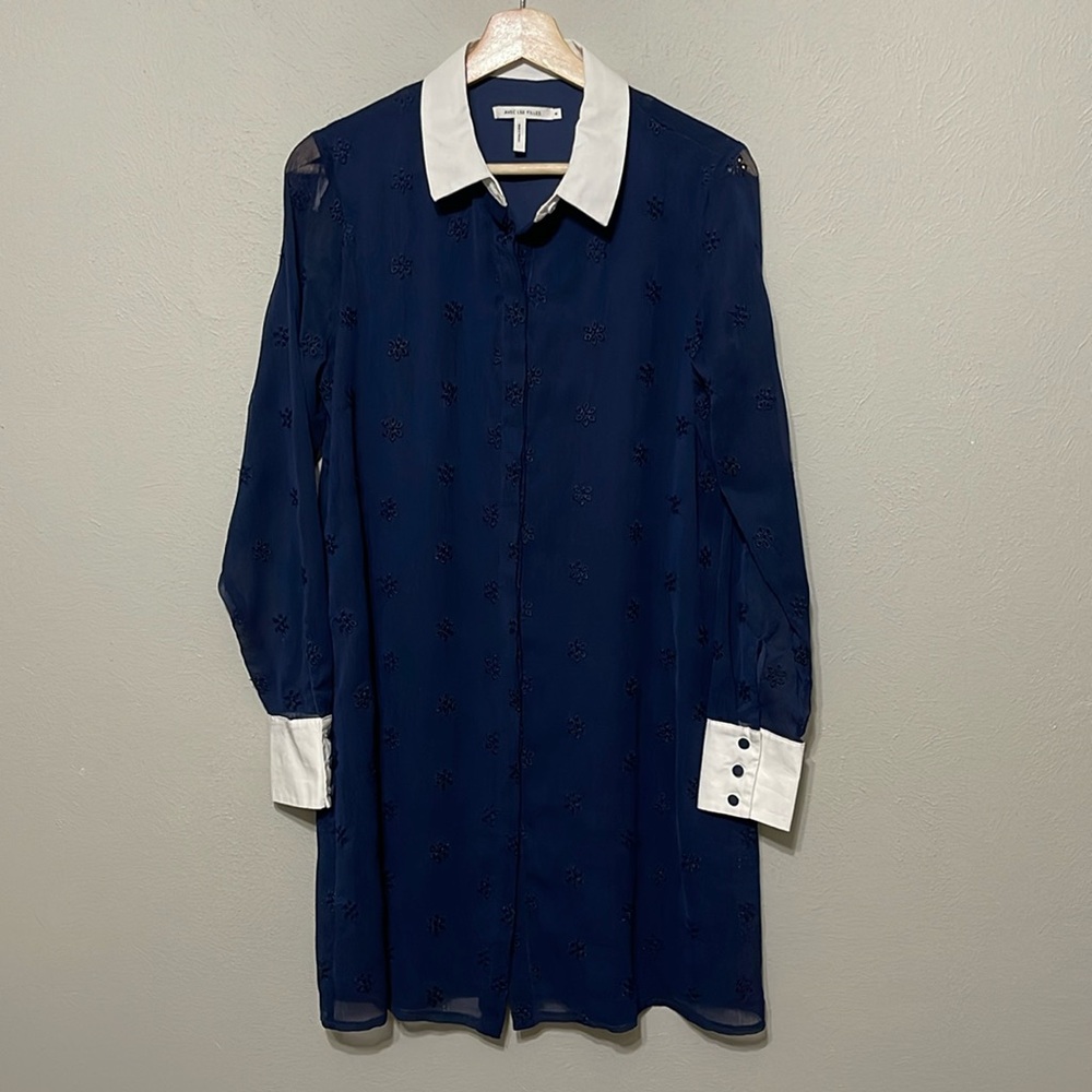 NWOT! Avec Les Filles A-line Long Sleeve Eyelet Dress in Blue, Size 8
